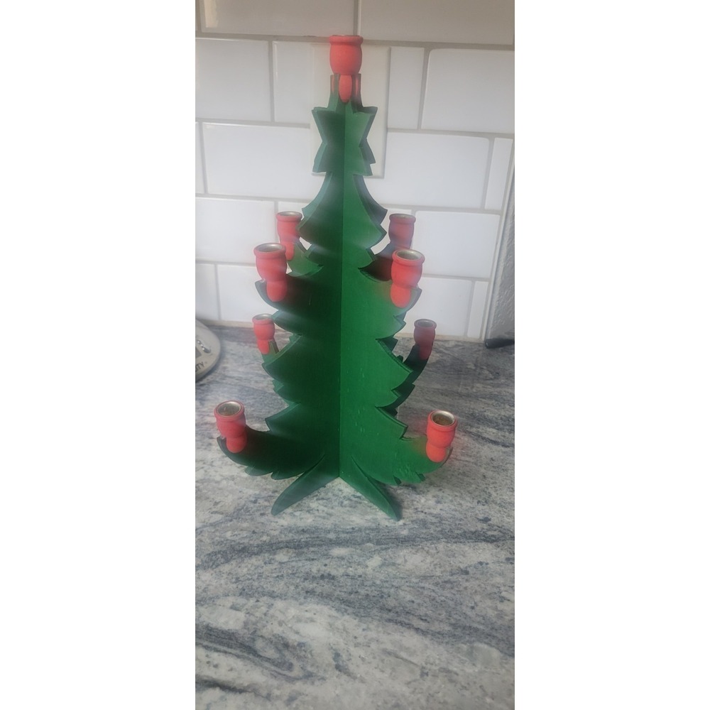 Vintage  Scandinavian Swedish Wooden Christmas Tree Candelabra 13"